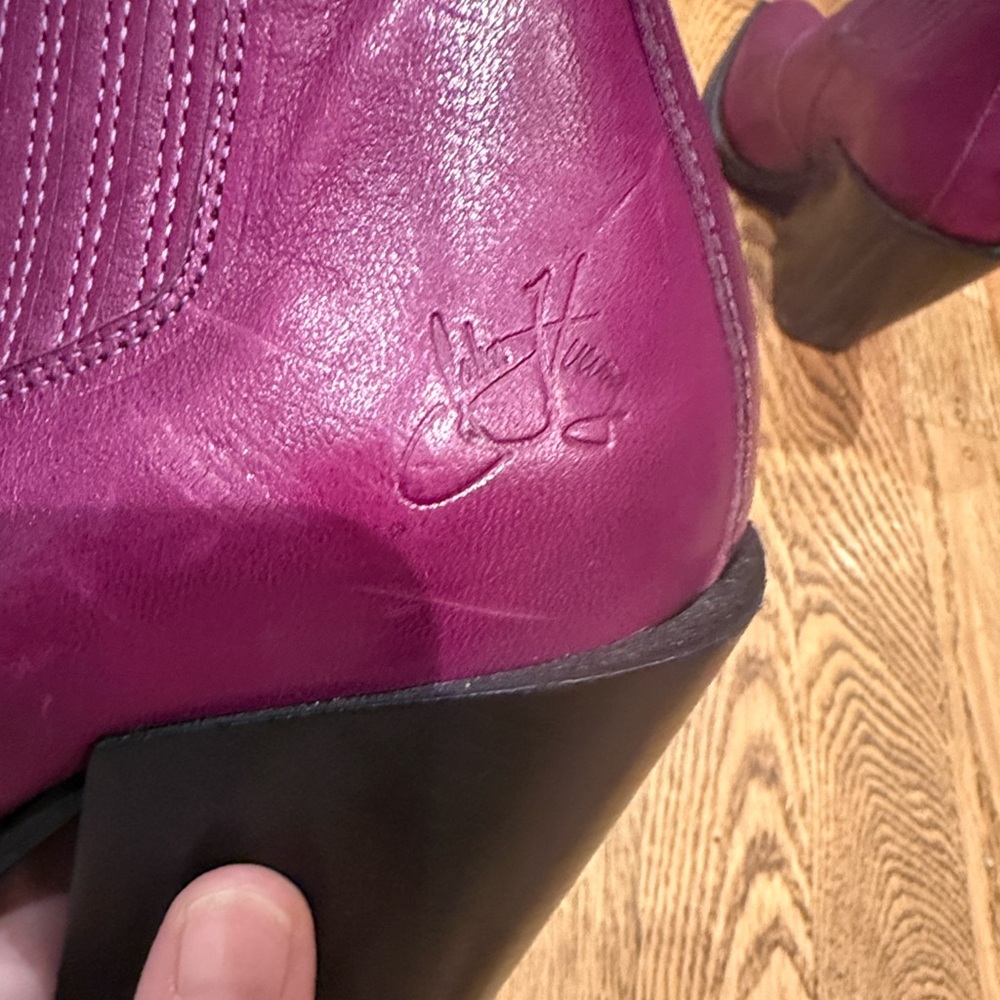 John Fluevog Fuchsia Leather Ankle Boots - Picture 6 of 9